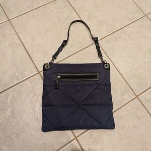 Quilted Navy Shoulder Bag with Black Strap